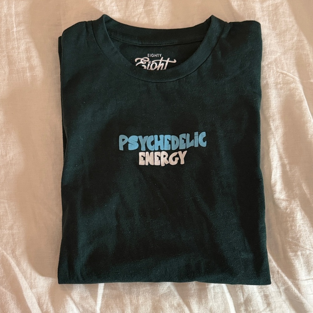 Eighty Eight Black Tee with Blue & White 'Psychedelic Energy' Print